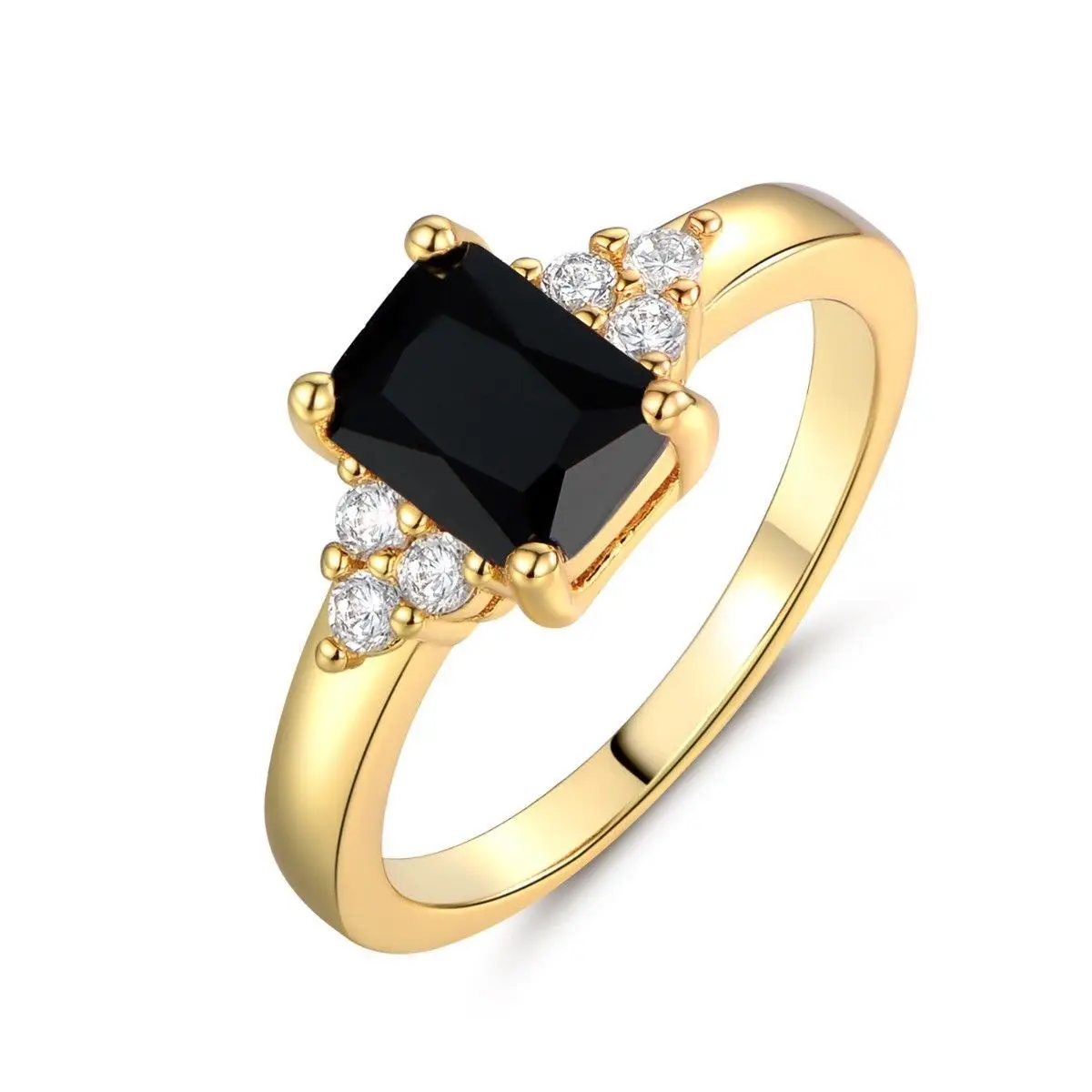 Best selling gold-plated imitation zircon women\'s ring wedding princess square black diamond red ring