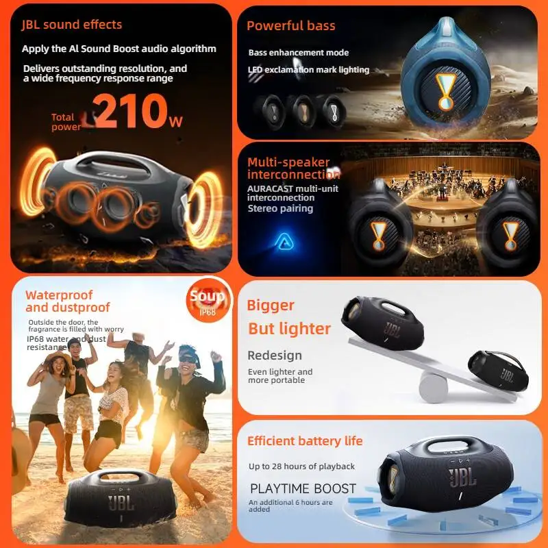 JBL Boombox 4 Wireless Portable Outdoor Bluetooth Speaker JBL Pro Bass Sound IP68 Waterproof Dustproof 34H Battery Powerbank