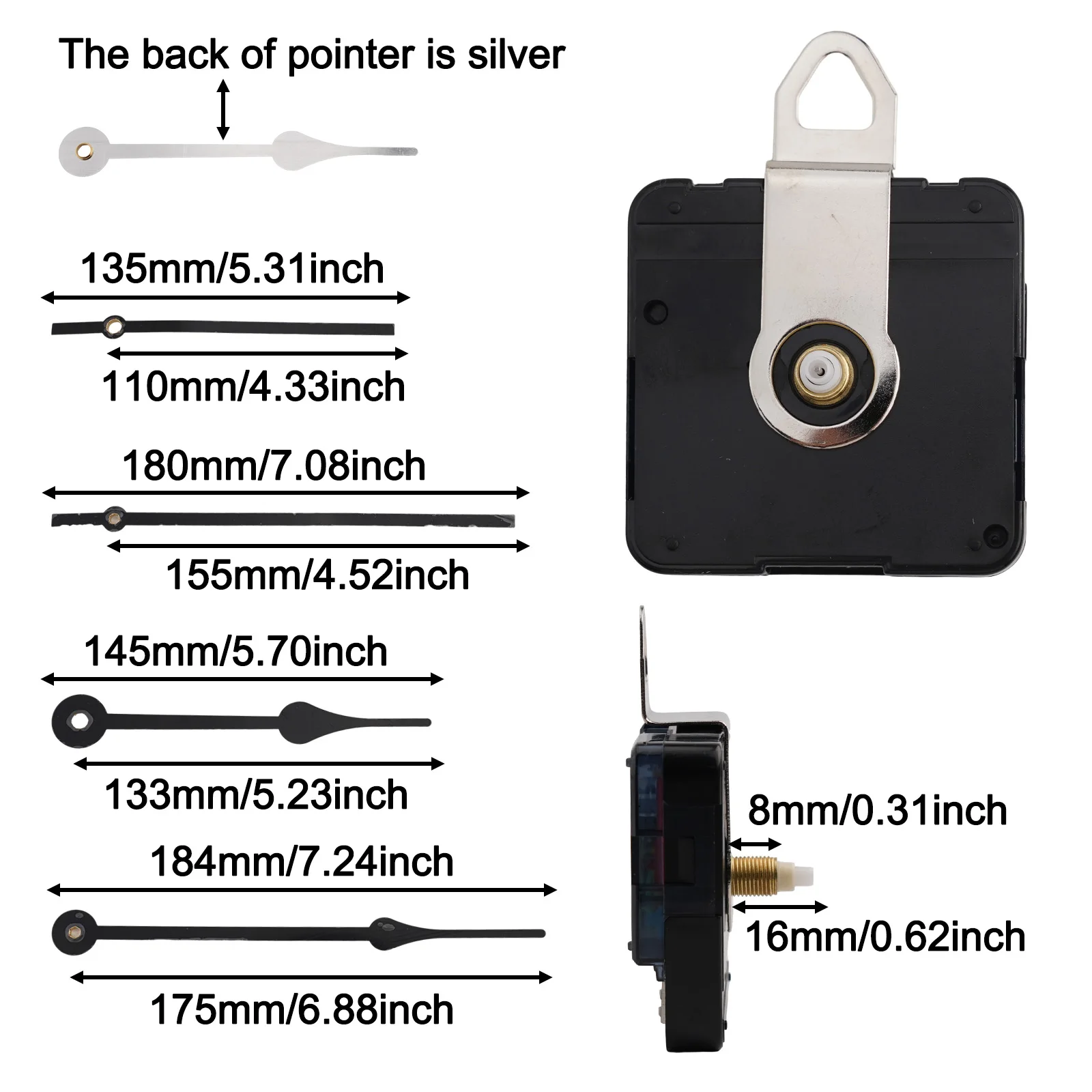 DIY Clock Kit Wall Clock Movement DIY Repair Battery Operated Daily Hanger Low Power Consumption Metal Hands For Craft