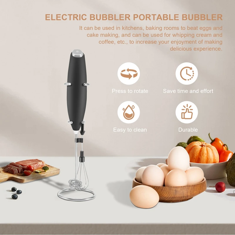 SEWS-Electric Milk Frother Portable Foam Maker Handheld Foamer High Speeds Drink Mixer Coffee Frothing Wand With Bracket