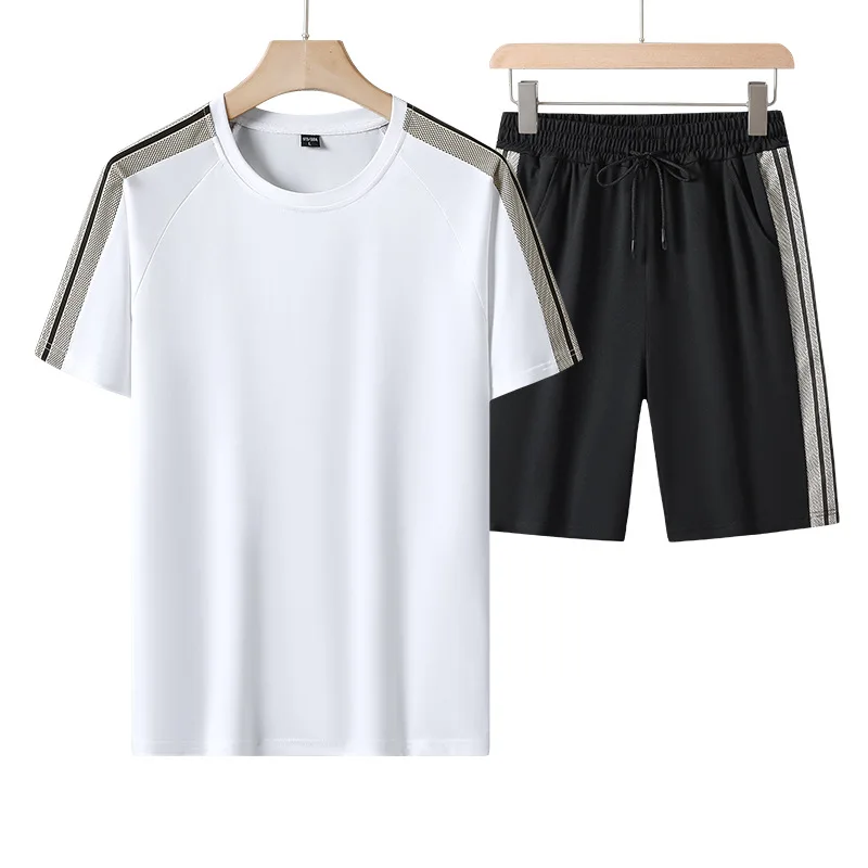 2024 New Summer Sports Men's Ultra Thin Drying Tracksuits Round Neck Short Sleeve And Shorts Two Pieces Sets Men Outfits Suit