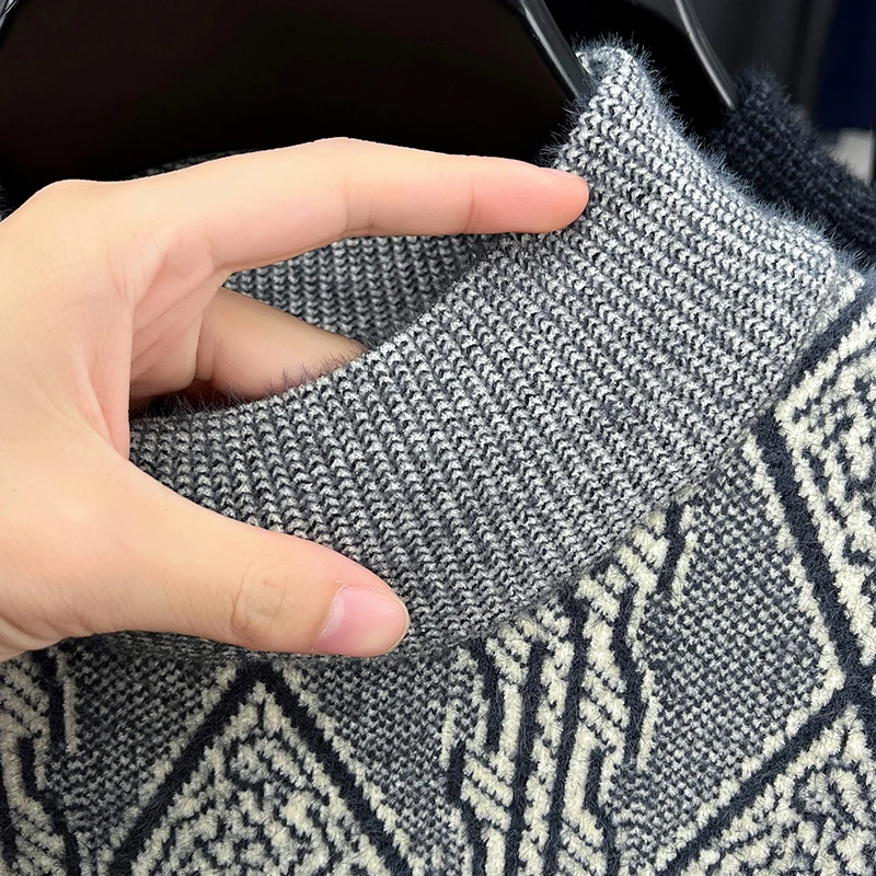 الرجال الصوف مبطن سميكة متماسكة سترة وهمية الرقبة طويلة الأكمام الدافئة لينة بلوفر شتوي محكم الجاكار ملابس عمل غير رسمية #2