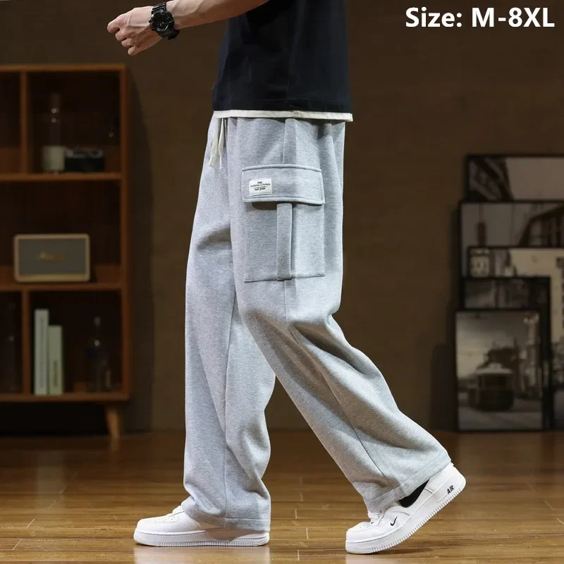 Mens Sweatpants 8XL Cargo Sports Straight Loose Plus Size Big 7XL 6XL Black Overlarge Track Pants Boys Casual Wide Leg Trousers