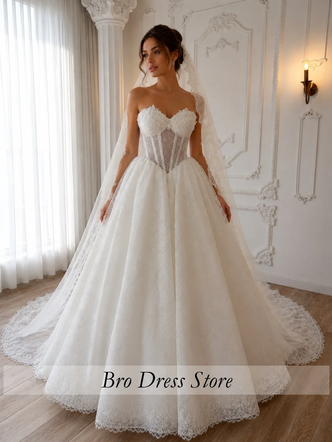Customized Romantic Lace Ball Gown Wedding Dress Detachable Cathedral Train Sweetheart Corset Bridal Dress Vestido De Noiva