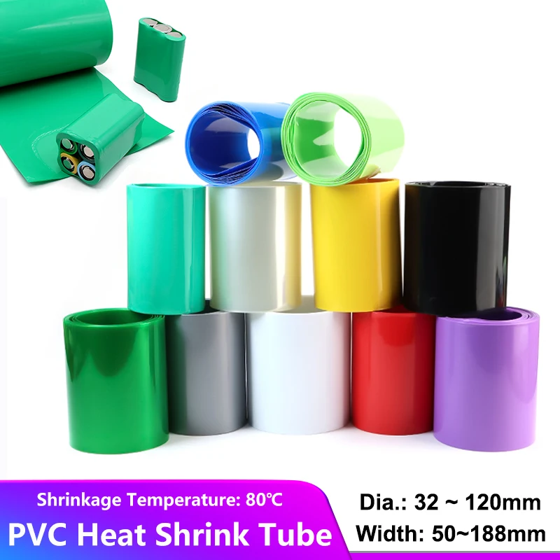 

1m 18650 Lipo Battery Pack PVC Heat Shrink Tube 50mm ~ 188mm Insulated Film Wrap Case Wire Protector Cable Sleeve