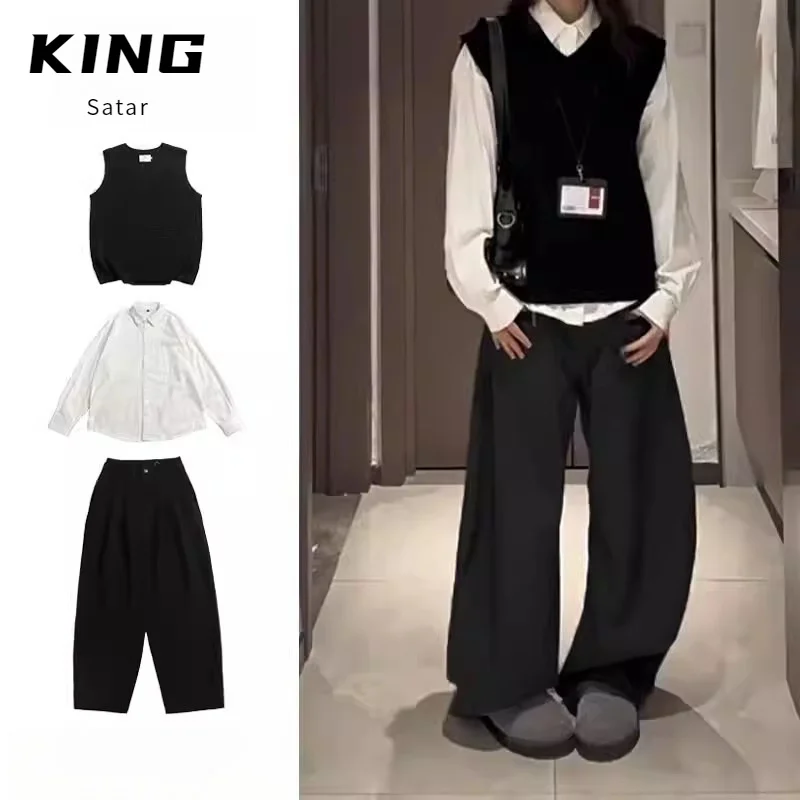 Versatile Knitted Vest Three-Pack Single Piece College Style V-Neck Sleeveless Japanese Retro Layering Set for Men Autumn Wear