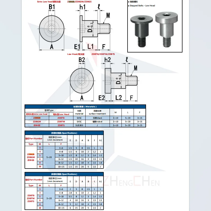 DBGB DBGM DBGS Stepped Screws - Low Head Configurable Step Length SS45C/SUS304 Hexagonal Screws