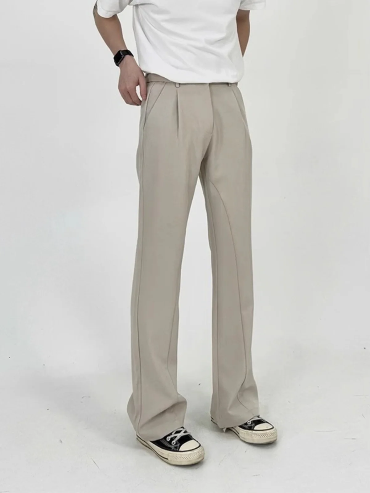 

Весенне-осенние корейские мужские свободные брюки-клеш в пол, прямые повседневные молодежные модные длинные брюки