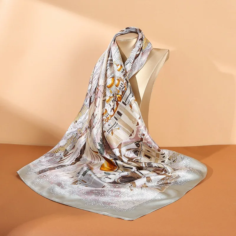 Luxury Silk Scarf Women 88cm Spring Autumn Shawl Sun Protection New Crepe Satin Mulberry Silk High Gift