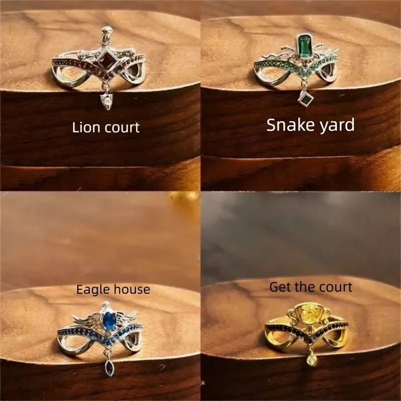 Anillo con escudo de Hogwarts House, joyería mágica inspirada en Gryffindor Slytherin, accesorio de Cosplay ajustable de acero inoxidable para uso diario