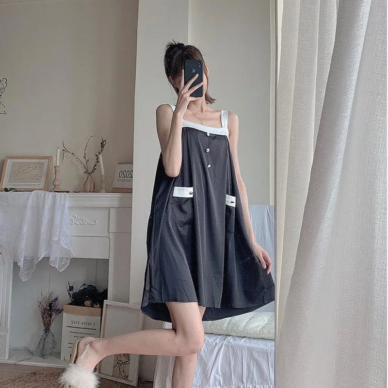 5XL Plus Size Loose Home Dress Women Nightgown Pajamas with Pockets Summer Sleep Shirts Sleeveless Nightshirts Soft Sleepwear