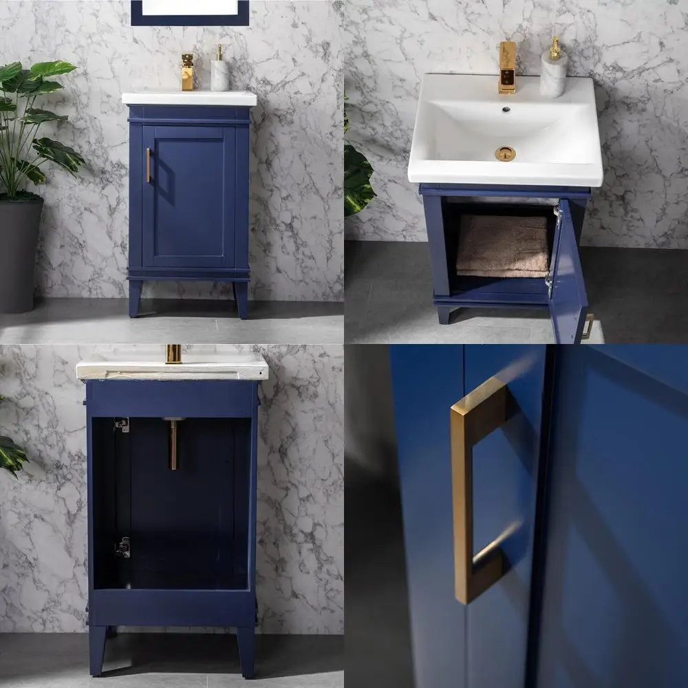 blue 20-inch single sink bathroom vanity with porcelain top