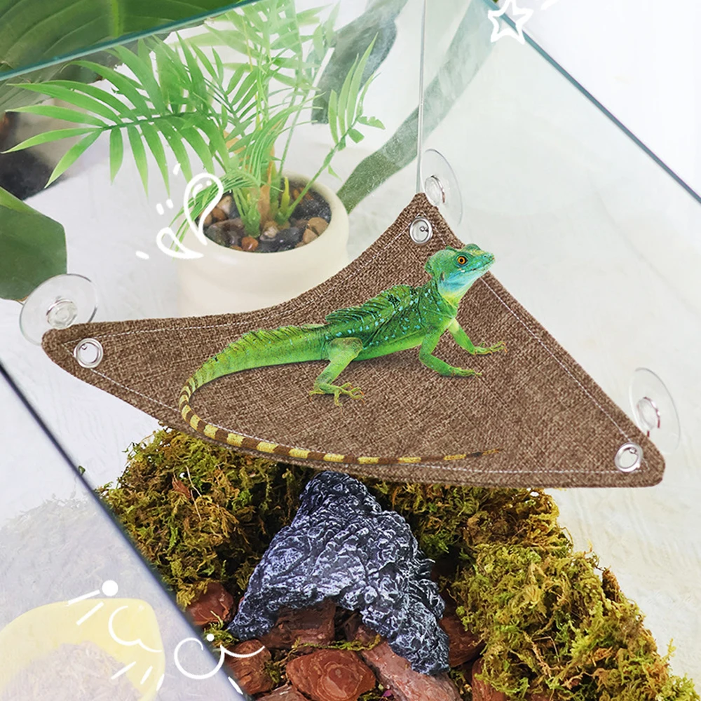 Reptile Hammock Triangle Bed Bearded Dragon Lounger Gecko Climbing Toy Suction Cup Habitat Decor Basking Platform Small Animal