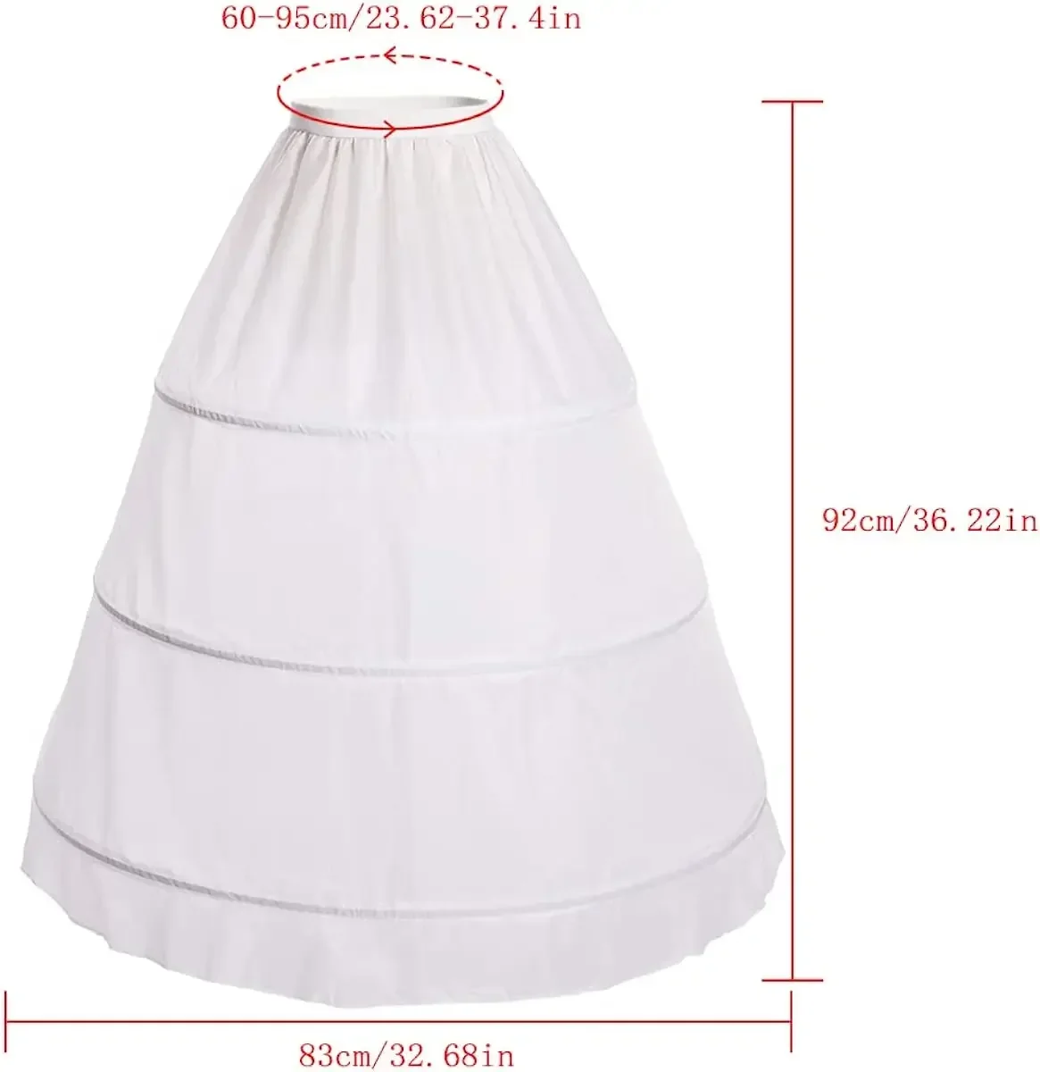 Anágua Crinoline Pannier, Underskirt Cosplay, 3 Aros, Fato de agitação, Branco