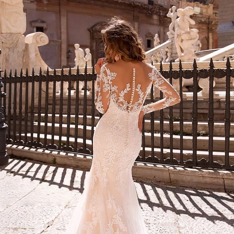 Gaun Pengantin Dapat Dilepas Putri Duyung Lengan Panjang Renda Boho Dubai Arab Saudi Israel Gaun Pengantin Gaun Pengantin Vestido De Novia Disesuaikan