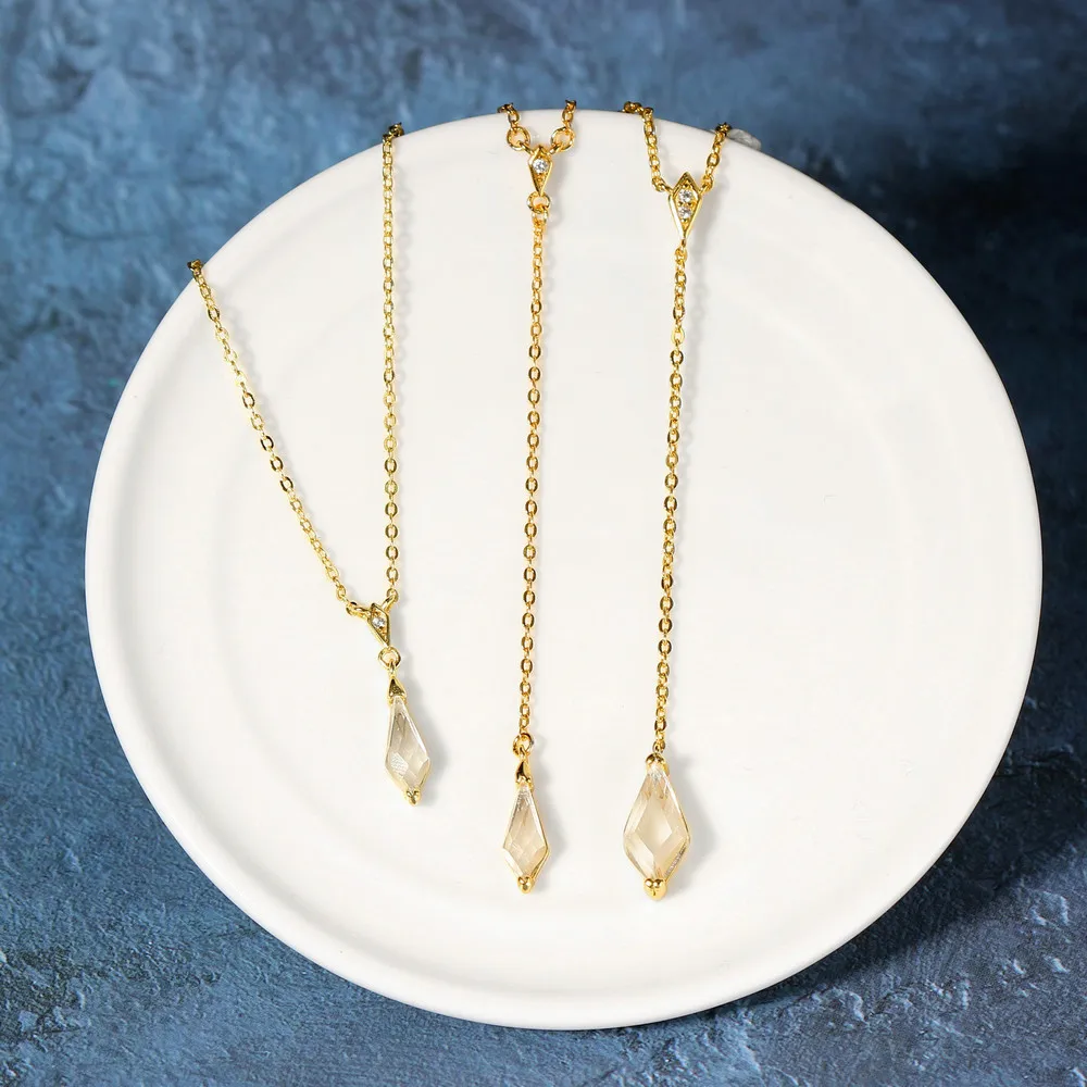 LAMOON Vintage Clear Crystal Pendant Long Necklac For Women 925 Sterling Silver 14k Gold Plated Fine Jewelry Wedding NI144