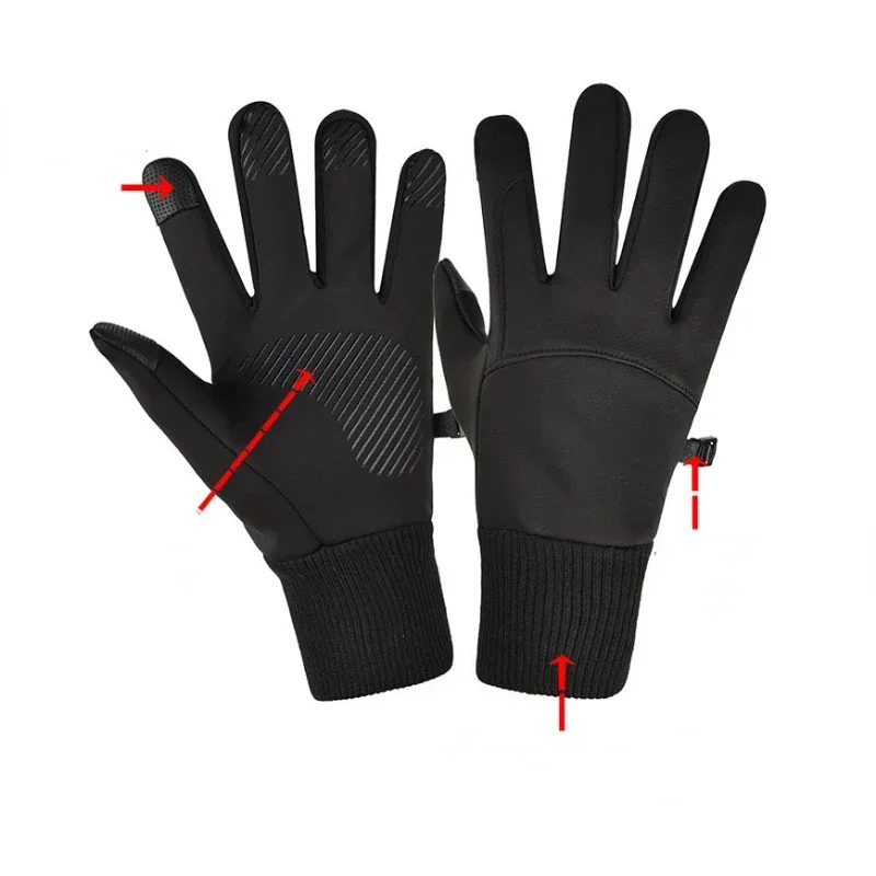 Men Winter Waterproof Cycling Gloves Outdoor Sports Running Motorcycle Ski Touchscreen Fleece Gloves Non-slip Warm Full Fingers