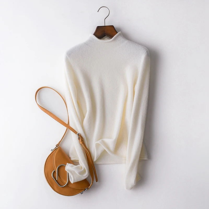 المرأة 100% سترة الكشمير المعنقة وهمية الرقبة البلوز الخريف الشتاء الأساسية طويلة الأكمام أسفل سترة الكشمير المعنقة لينة الدافئة تريكو #2