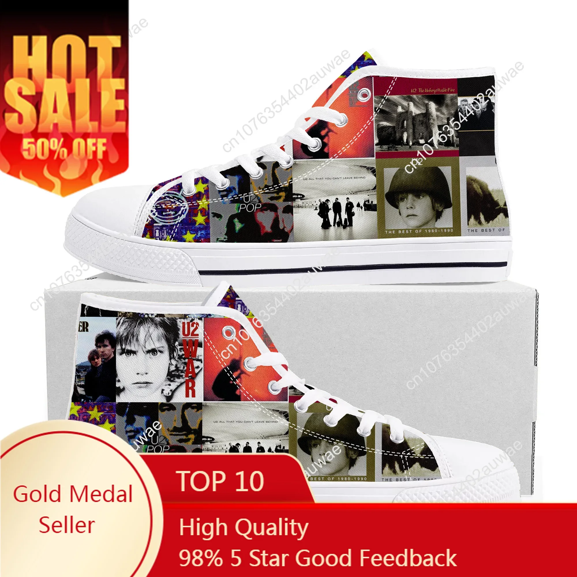 

U2 High Top Shoes Men Women Teenager Canvas Sneaker Rock Band Music Fans High Quality Sneakers Couple Footwear Custom Shoe