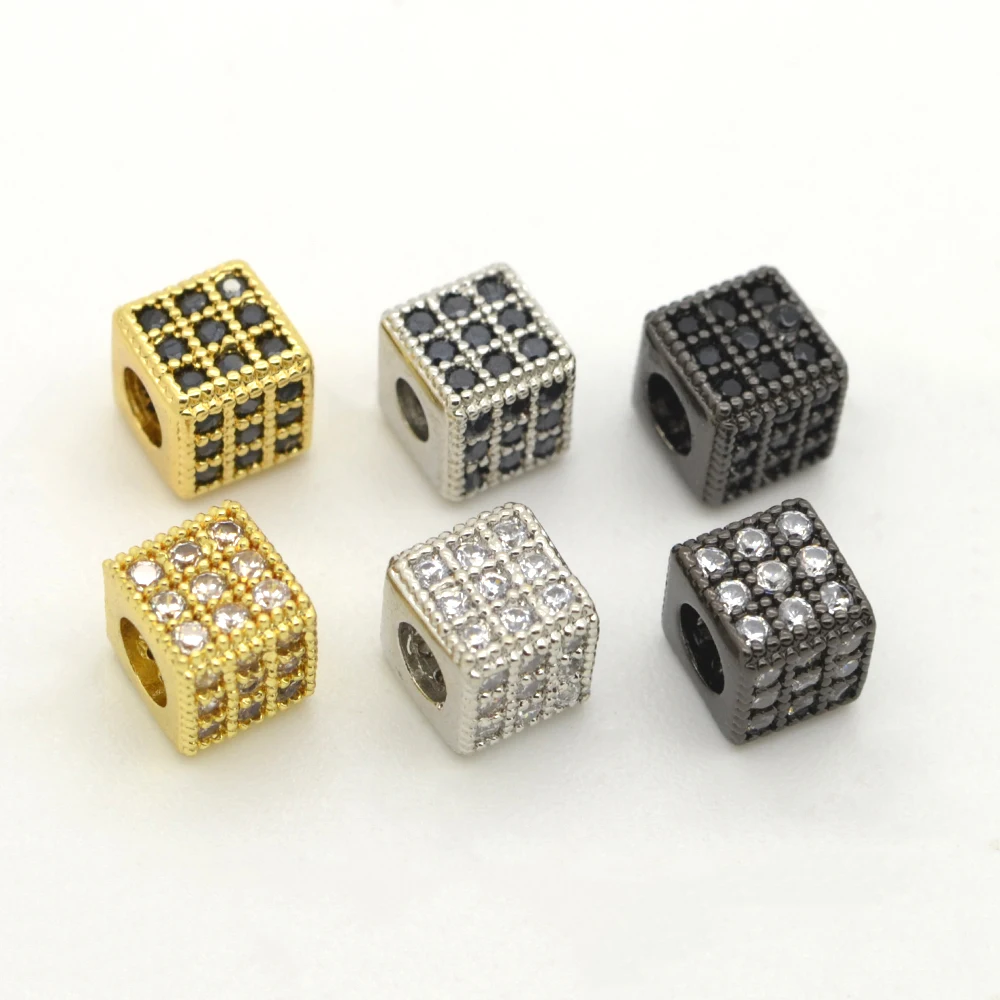 

LJRIVER 7 Pcs Square Beads for Diy Bracelet Necklace Chain Production Micro Inlay Copper Zircon Jewelry Accessories Wholesale