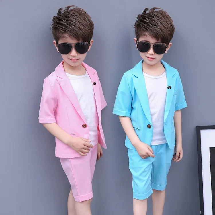 Boys Summer Suit for Weddings Kids Prom Party Flower Boys Formal Blazer Jacket  Short 2Pcs Children Performance Costume