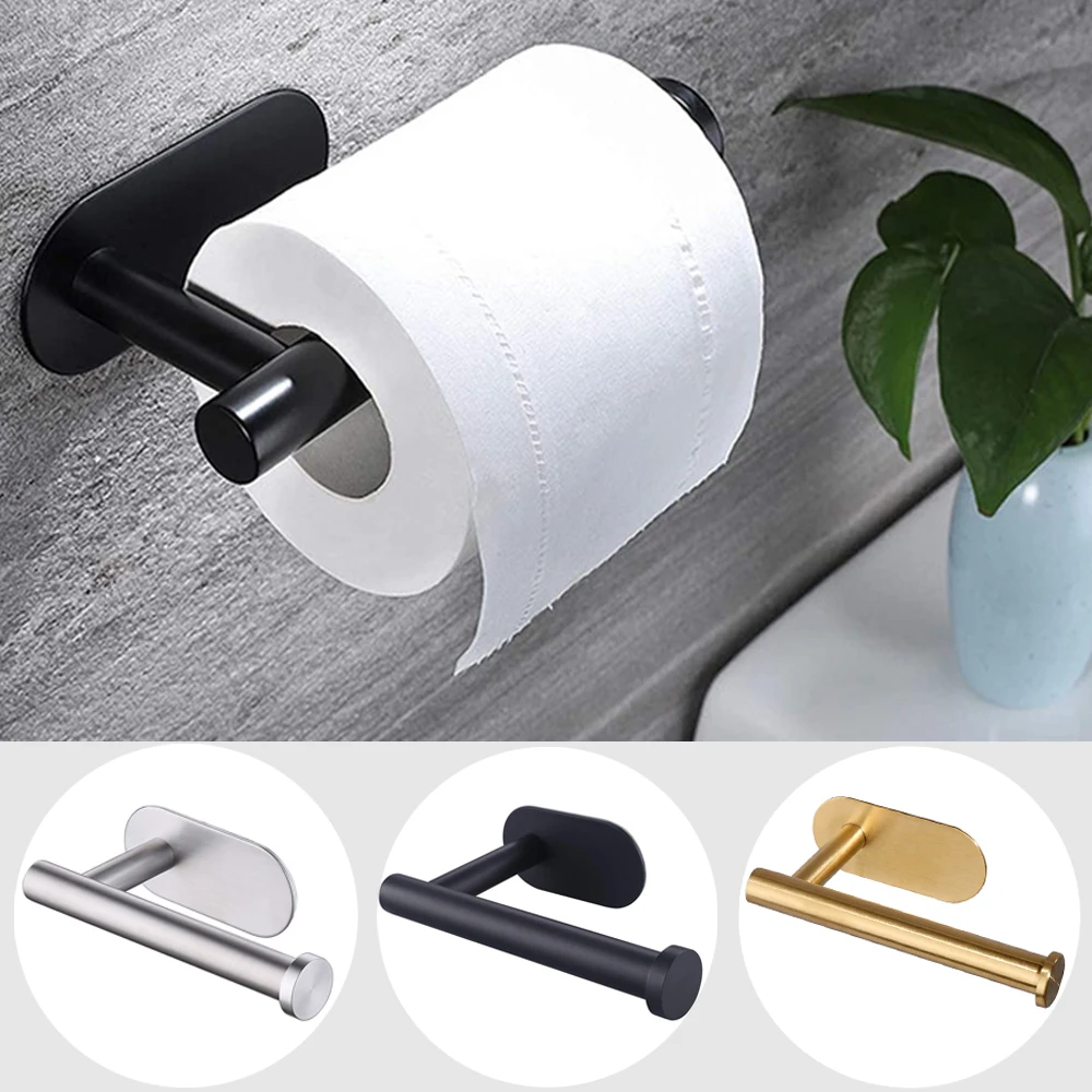 Self Adhesive Toilet Paper Holder Wall Mount No Punching Stainless Steel Tissue Towel Roll Dispenser Stand For Bathroom Kitchen