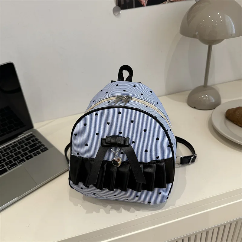 Korean-style girl bow backpack for girls 2025 new style fashionable and cute polka dot small backpack versatile handbag