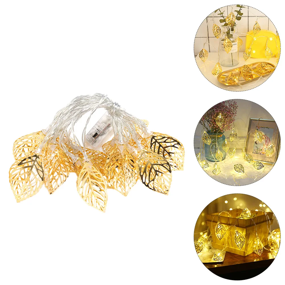 

1 pc Iron Led String Light Golden Hollow Leaf Design Room Decor Lamp No Included Party Holiday Decoration Lights Metal