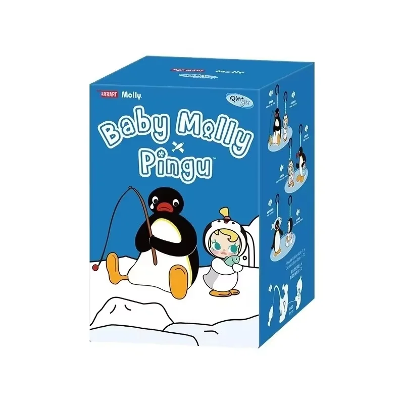 Genuine Molly Blind Box Baby Molly X Pingu Happy Fishing Series Figurine Vinyl Doll Toy Collection Model Girl Birthday Gifts