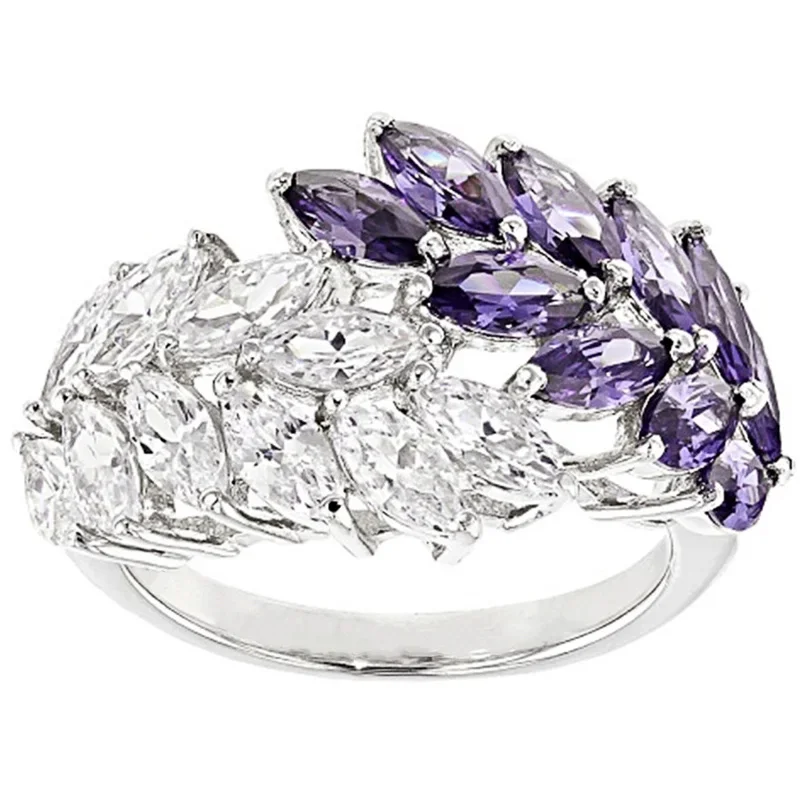 2024 Romantic Half White  Purple Zircon Leaf Shape Encircle Women Wedding Evening Party Finger Ring New Fashion Jewelry