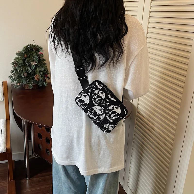 1PCS Single Shoulder Crossbody Bag Fabric Material Single Shoulder Crossbody Bag Stylish Skull Pattern Fabric Small Crossbody