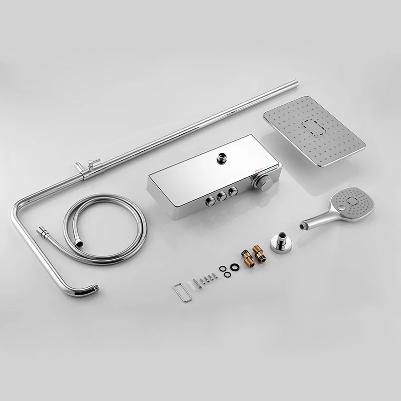 New Bathroom Thermostat 3-function Wall-mounted Chrome Shower Shower Faucet Set with Handheld