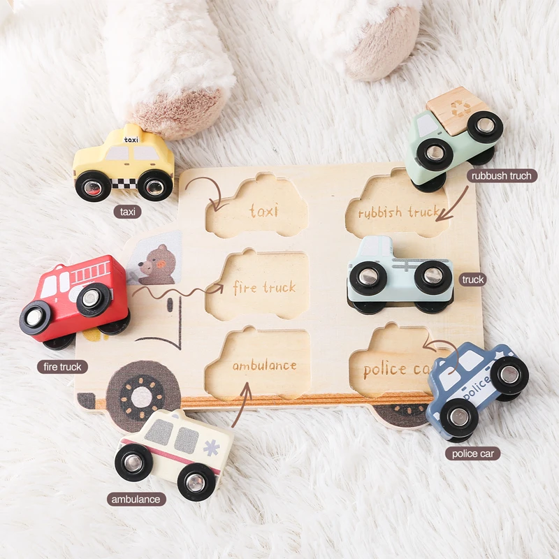 Wooden Puzzle Montessori Toys Kids Cartoon Vehicle Traffic Hand Grab Boards Early Educational Toys Tangram Jigzaw Cognitive Gift