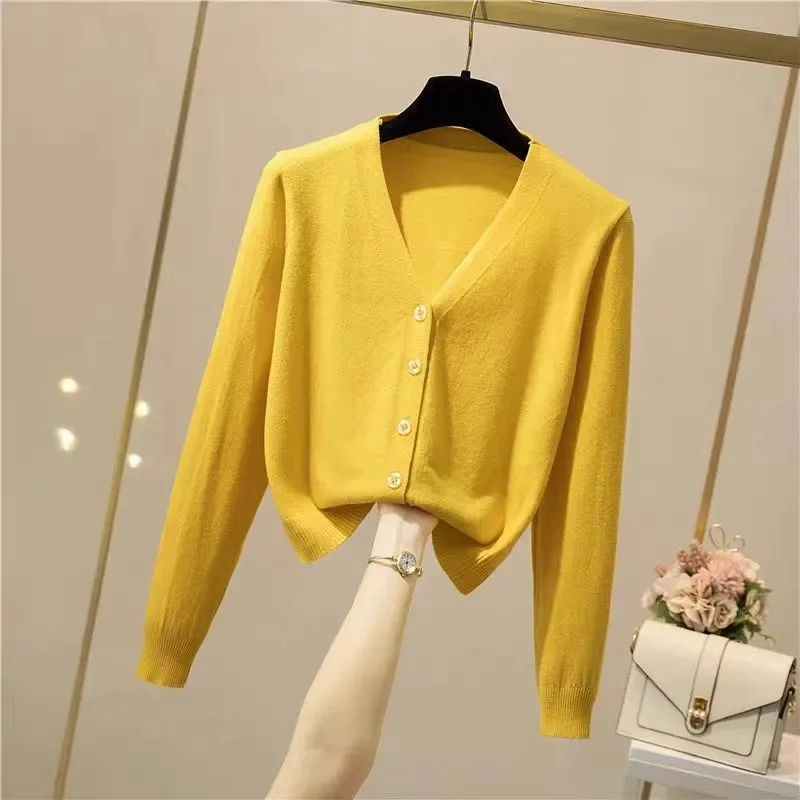 Black Cropped Cardigan Female Clothing Jersey Blouses Women\'s Coat Spring 2024 Long Sleeve Top Korean Fashion Knitted Sweater