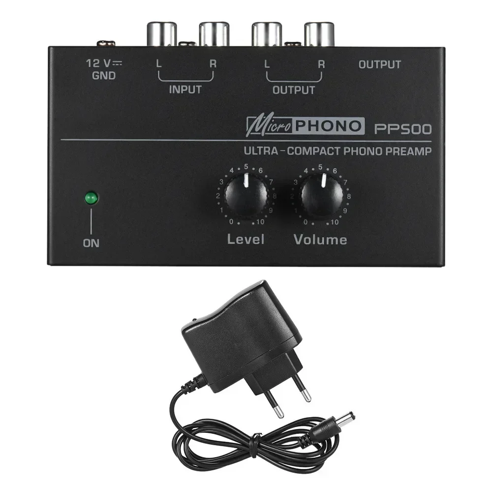 Ultra Compact PP500 Phono Preamplifier with Black Rubber Turntable Amplifier RCA Output and Low Noise Preamplifier