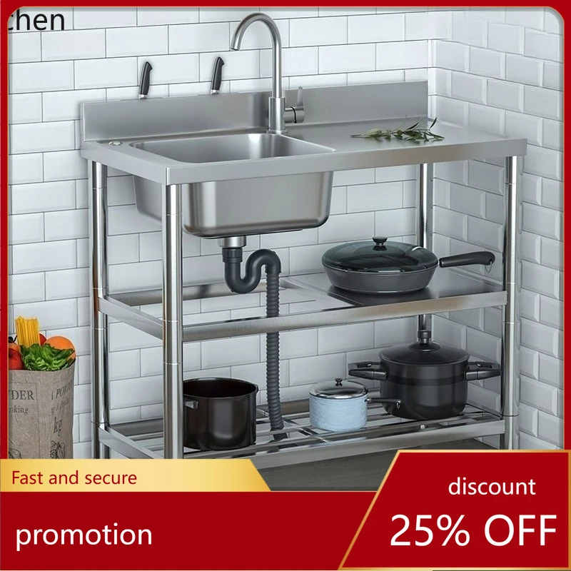 

HXL Stainless Steel Sink with Stand, Thickened Household Double-Basin Kitchen Sink, Integrated Countertop Vegetable