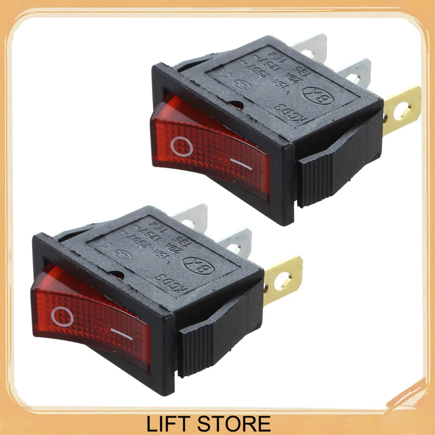 BTLIFE-2X Rocker Switch ON OFF Bright Bipolar 28X10mm 250V 15A 3 Terminais VERMELHO