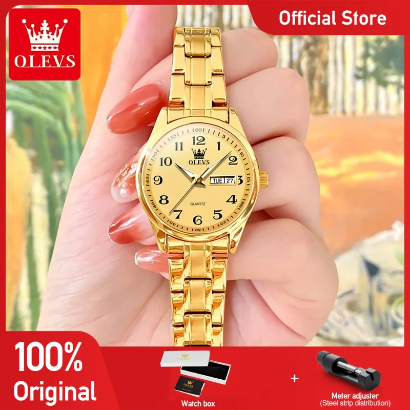 

OLEVS 5567 Women Watch Original Quartz Wristwatch Stainless Steel Day date Watches For Women Waterproof Luminous Bracelet Set