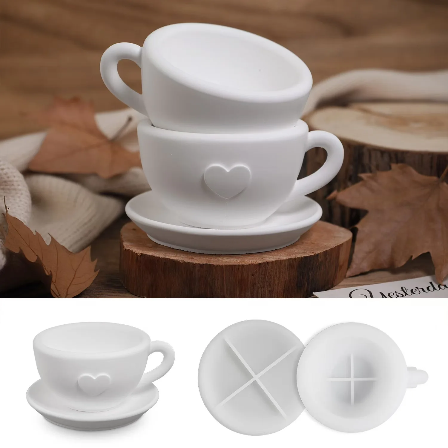 Love Tea Cups And Saucers Epoxy Silicone Mold DIY Gypsum Pouring Aromatherapy Candle Storage Decoration Mold Home Decoration