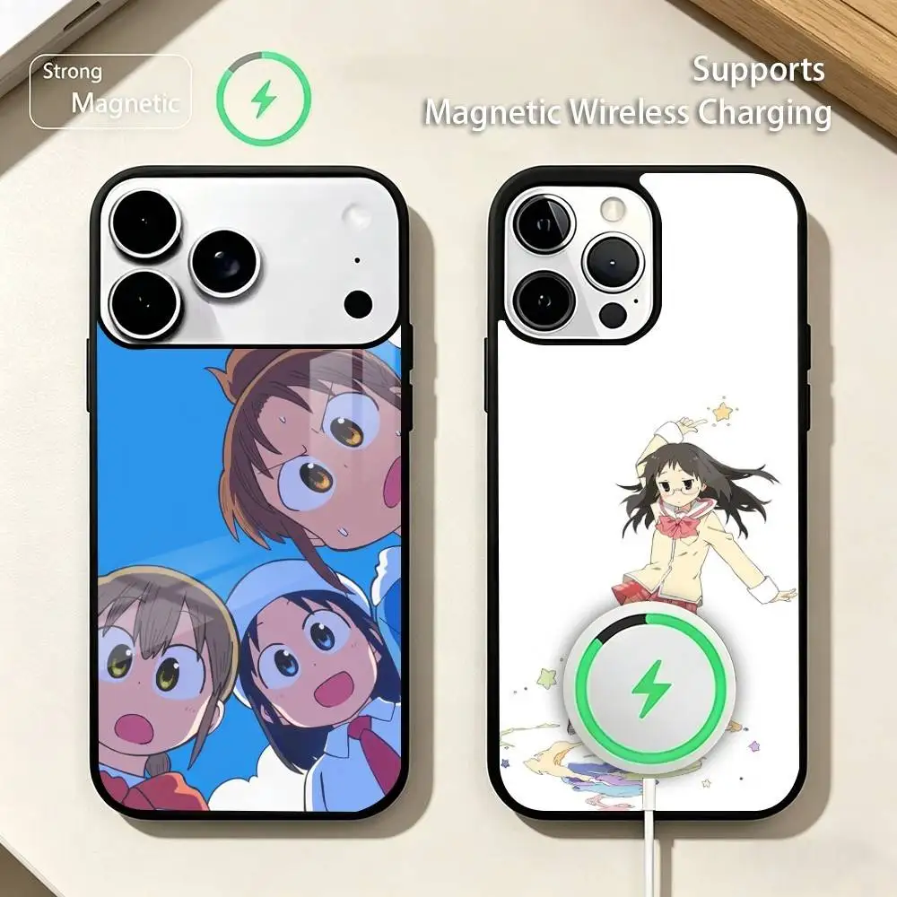 Funda para Teléfono con Diseño de la Comedia Universitaria N-Nichijou para iPhone 17, 16, 15, 14, 13, 12, 11 Plus, Pro, Compatible con Carga Inalámbrica Magnética