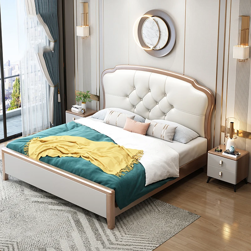 Solid Wood Double Bed Nordic Simple European American Double Bed Low Profile Camas Moderrnas Inteligentes Bedroom Furniture