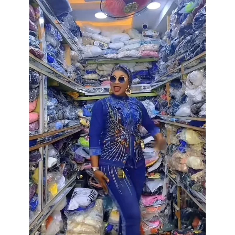 

2 Piece Women Set Dashiki African Clothes Fashion Short Sleeve Denim Top And Pants Suit Party Matching Sets Summer Autumn 2026