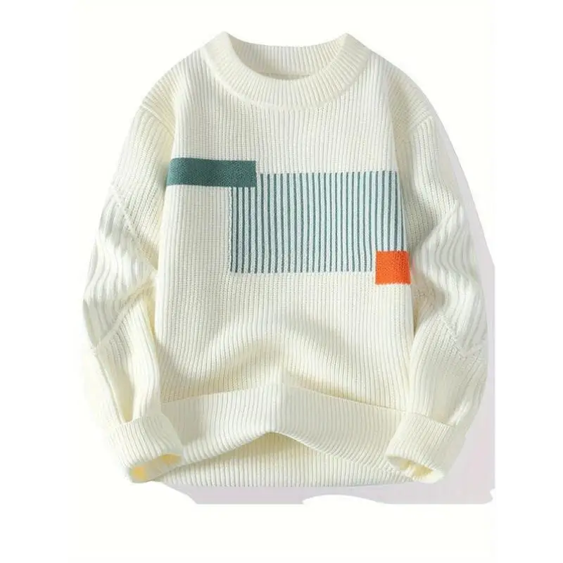 

Men's Knitted Sweater Color Blo Striped Ne Thiened Winter Faion Ciwalk Coolmax Fiber Inner Wear by Unbranded