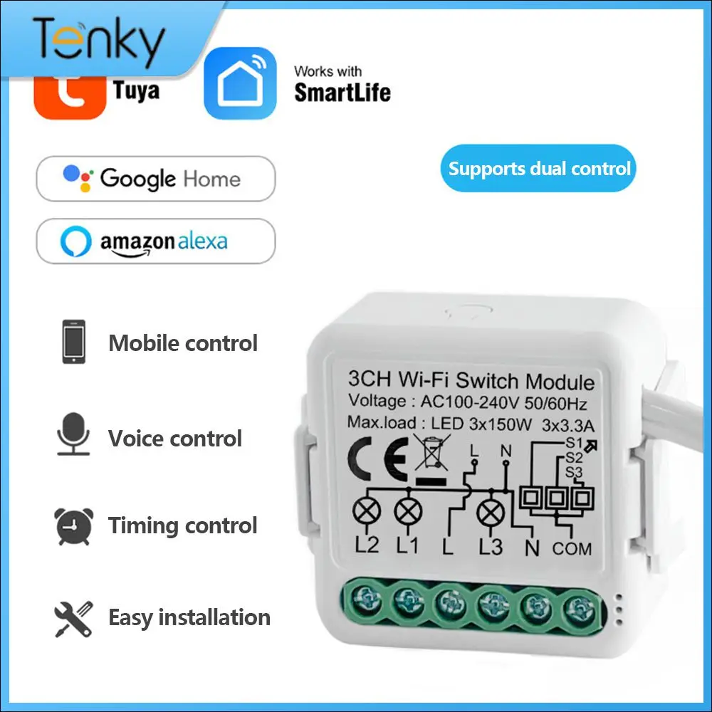 

Tuya WiFi Switch Module With 3/4 Gang 2 Way Control,Smart Life App Smart Home Interruptor Automation Work With Alexa Home