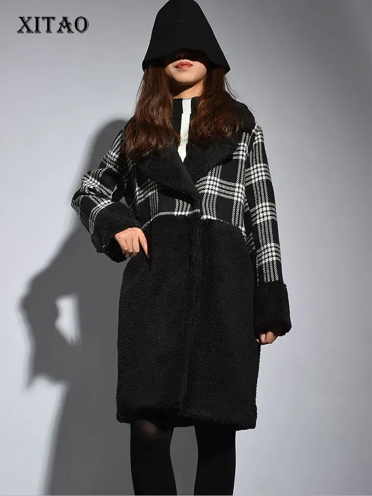 

XITAO Long Women 2021 Autumn New Winter Korea Fashion Turn-down Collar Full Sleeve Loose Coat Female Patchwork Parka LYH2375