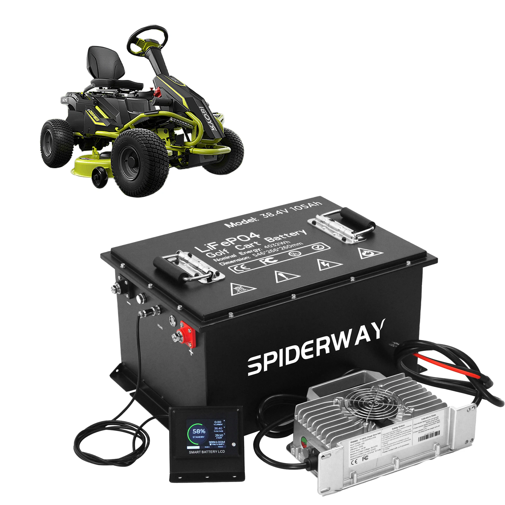 

Литиевая батарея для тележки для гольфа LiFePO4, 48 В, 105 Ач, с зарядным устройством 48 В, 25 А, Bluetooth, экологически чистая, максимальная мощность 10,24 кВт для пиловых электромобилей