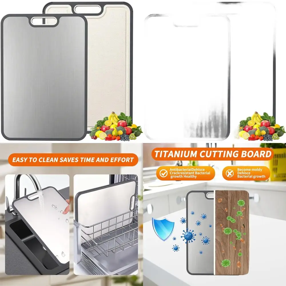 

Dual-Sided Kitchen Cutting Board: Large, Non-Slip, Easy Clean, Pure Titanium & Wheat Straw Food Grade