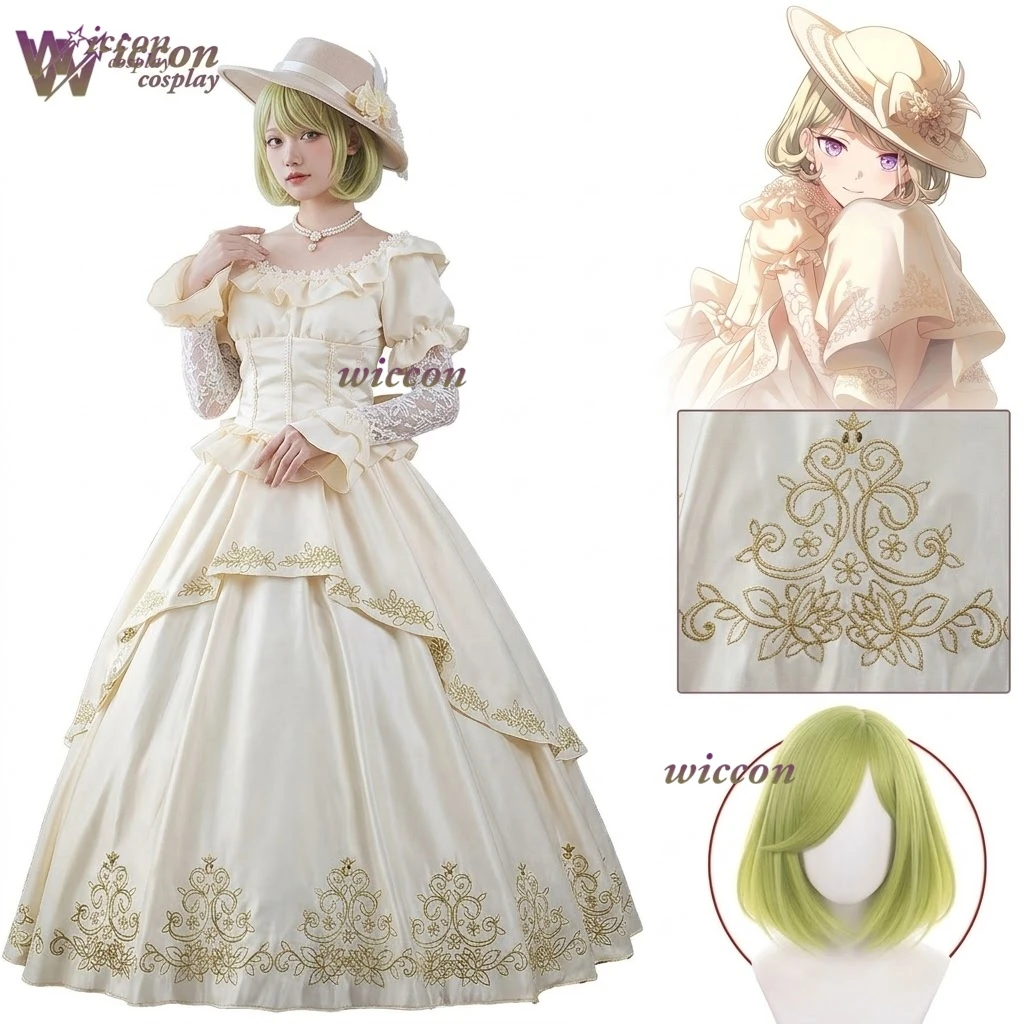 

NENE Project Sekai Bridal Lolita Cosplay Dress Pearls Tiered Skirt Corset Puffy Sleeves Princess Train Anime With Ruffles Lace
