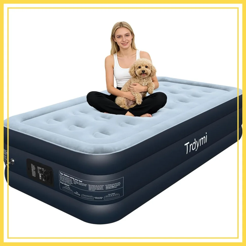 

18-Inch Elevated Twin Air Mattress with Built-in Pump, Leak-Proof, Portable for Camping & Guest