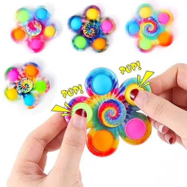 Pop Fidget Spinner Toys 4 piezas Paquete de juguetes simples Popping Juego sensorial de burbujas para niños Favor de fiesta A granel TDAH Alivio del estrés Spinne de mano
